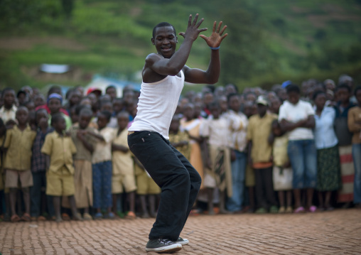 Rwandan hip hop dancer performing in a village, Kigali Province, Nyirangarama, Rwanda