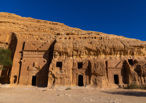 Nabataean tombs in al-Hijr archaeological site in Madain Saleh, Al Madinah Province, Alula, Saudi Arabia