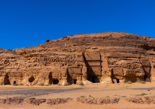 Nabataean tombs in al-Hijr archaeological site in Madain Saleh, Al Madinah Province, Alula, Saudi Arabia