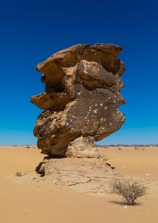 Hierogliphs on a rock in the desert, Najran Province, Thar, Saudi Arabia