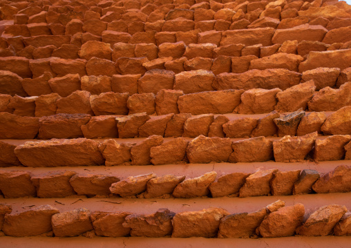 Red stone and mud houses with slates, Asir province, Sarat Abidah, Saudi Arabia