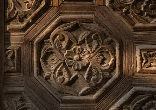 Kaki house carved decoration wood detail, Mecca province, Taïf, Saudi Arabia