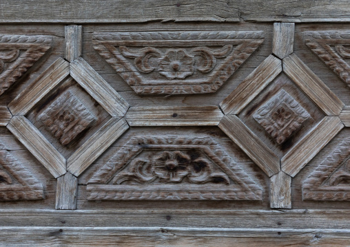 Carved decoration wood detail of an old house, Mecca province, Taïf, Saudi Arabia