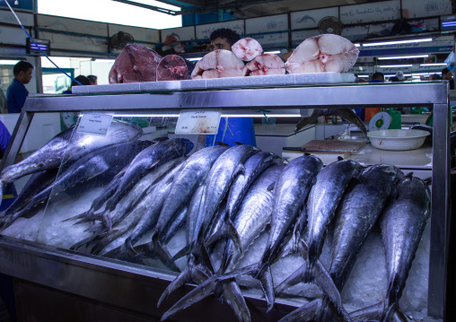 Market stall in the fish market, Mecca province, Jeddah, Saudi Arabia