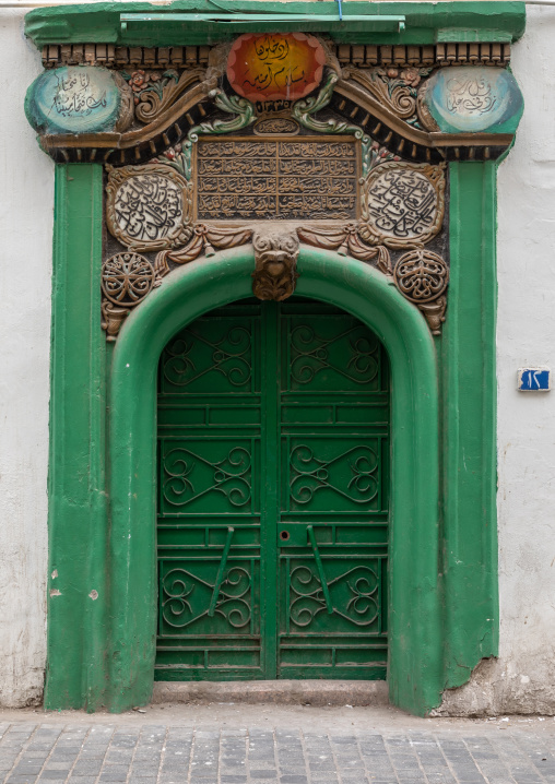 Green door of a mosque, Mecca province, Jeddah, Saudi Arabia