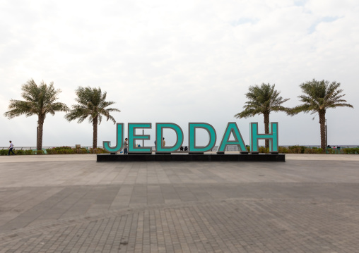 Jeddah giant letters on the seafront, Mecca province, Jeddah, Saudi Arabia