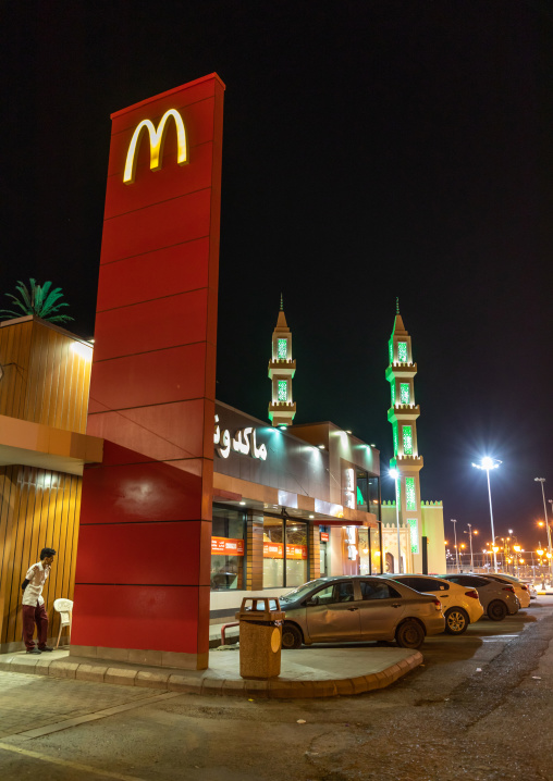 Mcdonald restaurant and a mosque, Jizan Province, Jizan, Saudi Arabia