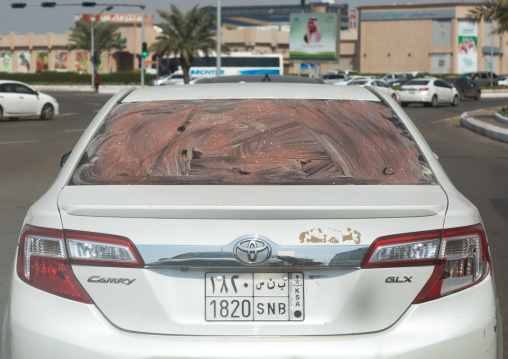 Wedding decoration on the windshield of a car, Jizan Province, Jizan, Saudi Arabia