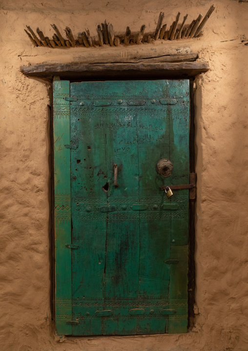 Green door in al Baitul Jabali house, Jizan Province, Jizan, Saudi Arabia