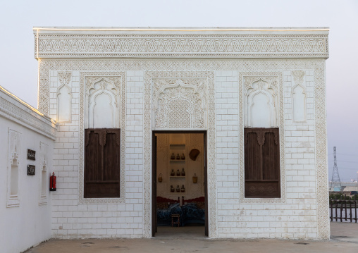 Farasani house with gypsum decoration and frescoes in the heritage village, Jizan Province, Jizan, Saudi Arabia