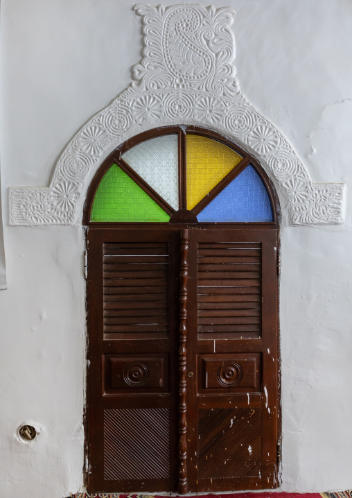 Al Nadji mosque stained window decoration, Red Sea, Farasan, Saudi Arabia