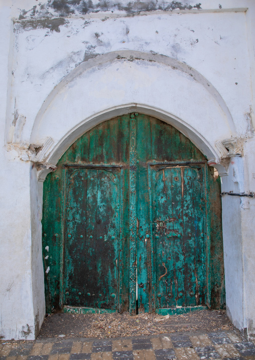 Green door of a faranasi house, Red Sea, Farasan, Saudi Arabia