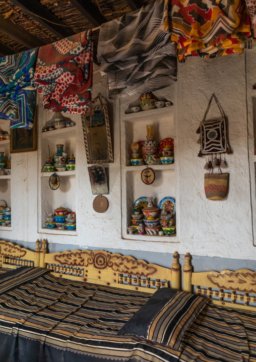 Decorated majlis in an old farasani house, Red Sea, Farasan, Saudi Arabia