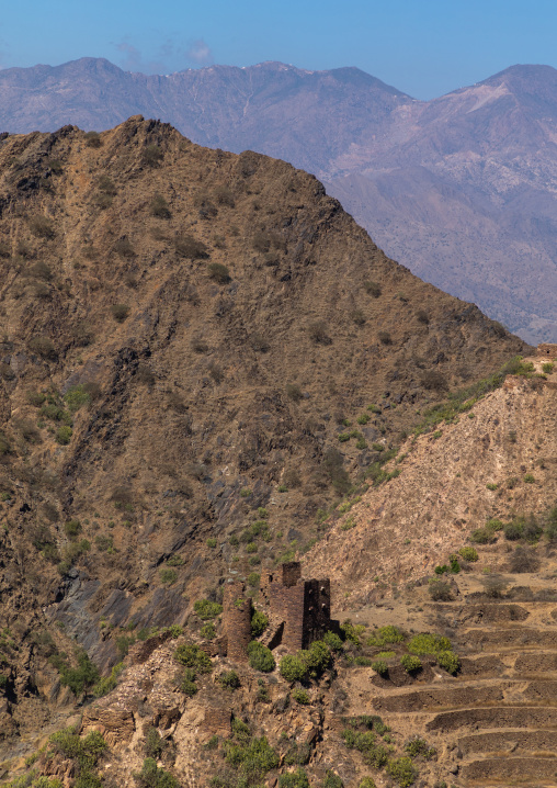 Traditional stone watchtowers in the mountain, Jizan Province, Addayer, Saudi Arabia
