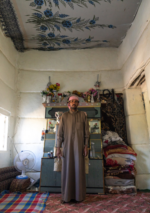 Saudi farmer in his traditional house, Najran Province, Najran, Saudi Arabia