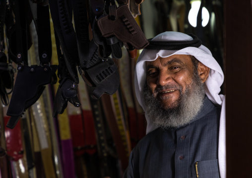 Portrait of a smiling saudi man from the south in a market, Najran Province, Najran, Saudi Arabia