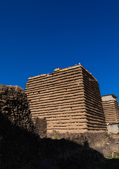 Stone and mud houses with slates, Asir province, Sarat Abidah, Saudi Arabia