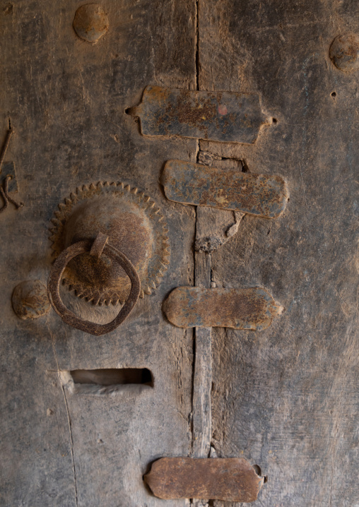 Wooden door of an old asiri house, Asir province, Sarat Abidah, Saudi Arabia