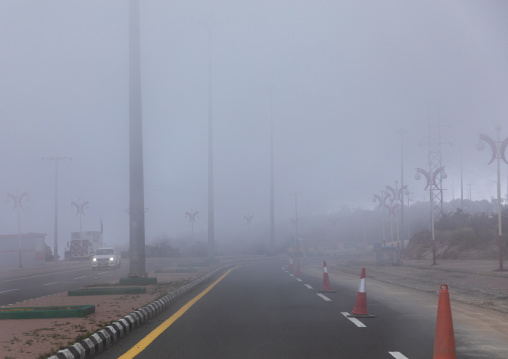 Foggy road in the mountain, Asir province, Abha, Saudi Arabia