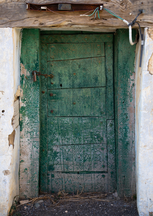 Old green wooden door, Asir province, Abha, Saudi Arabia