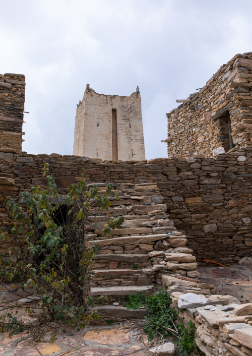 Fortified stone houses in a village, Asir province, Tanomah, Saudi Arabia