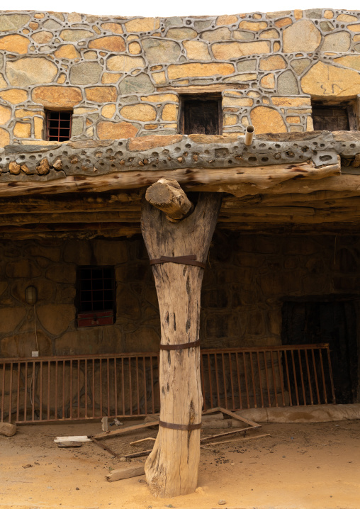 Old pillar house built in stones in heritage village, Asir province, Al Olayan, Saudi Arabia
