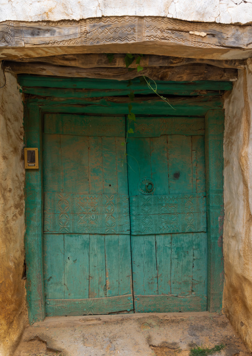 Old green wooden door, Asir province, Al Olyyan, Saudi Arabia