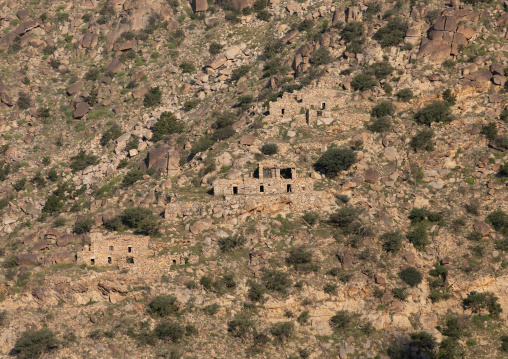 Old stone houses in the mountain, Al-Bahah region, Biljurashi, Saudi Arabia