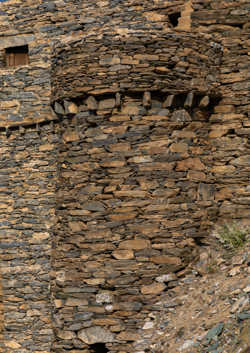 Stone tower in Dhee Ayn marble village, Al-Bahah region, Al Mukhwah, Saudi Arabia