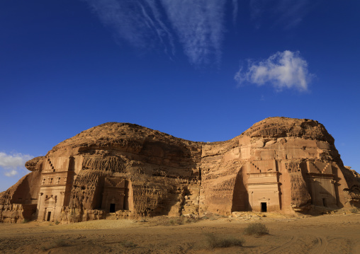 Nabataean tomb in al-Hijr archaeological site in Madain Saleh, Al Madinah Province, Alula, Saudi Arabia