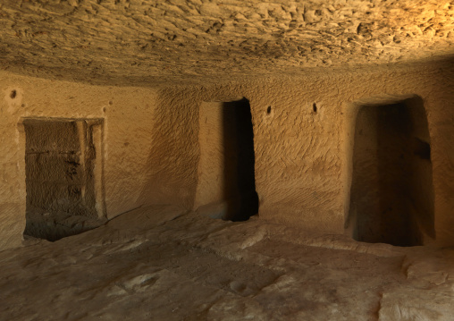 Inside a nabataean tomb in al-Hijr archaeological site in Madain Saleh, Al Madinah Province, Alula, Saudi Arabia