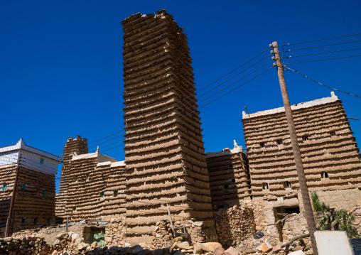 Traditional clay and silt watchtower used as a granary, Asir Province, Ahad Rafidah, Saudi Arabia
