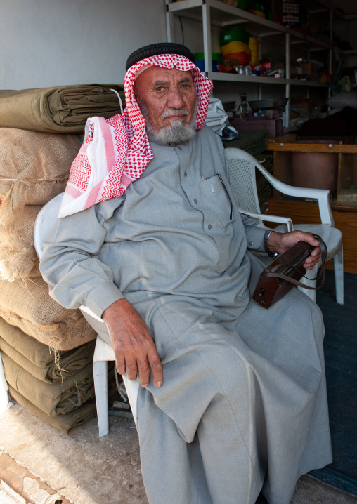 Portrait of an old saudi man wearing a kaffiyeh, Al-Jawf Province, Sakaka, Saudi Arabia