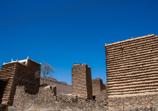 Traditional clay and silt homes in a village, Asir province, Sarat Abidah, Saudi Arabia