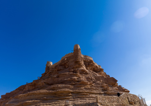 The qasr zaba al stands on a tall rock spur overlooking the ancient village, Al-Jawf Province, Sakaka, Saudi Arabia