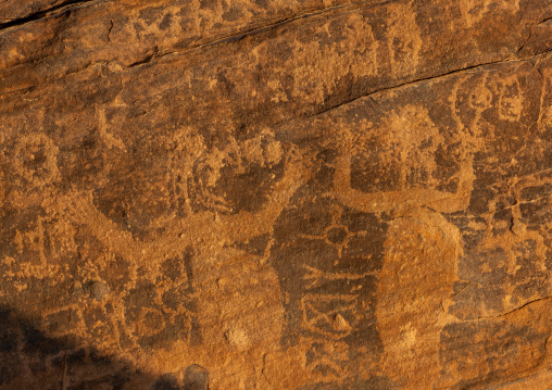 Petroglyphs depicting women dancing in abar himma, Najran Province, Najran, Saudi Arabia