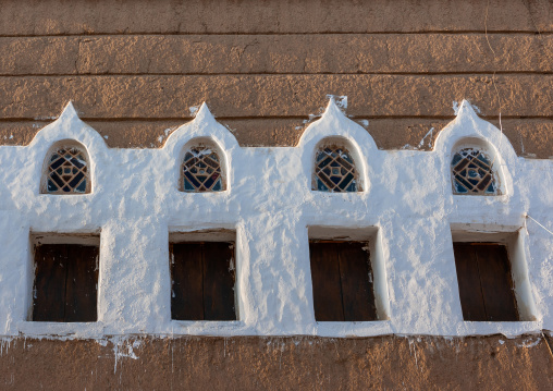 Windows of a traditional mud-bricks house, Najran Province, Najran, Saudi Arabia