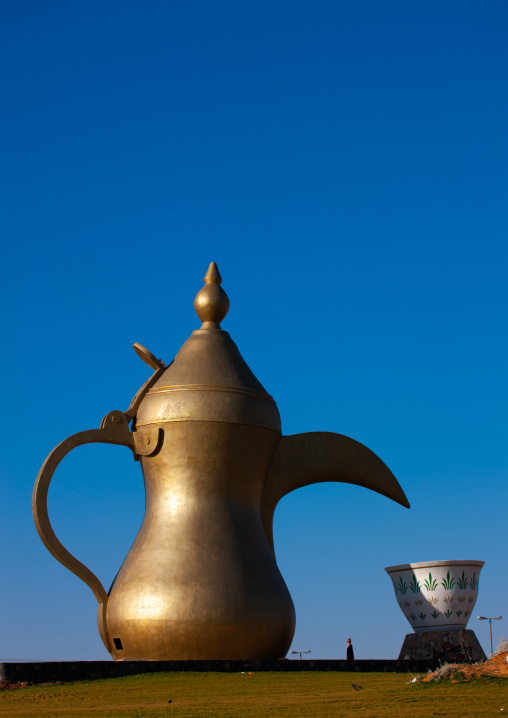 Giant coffeepot along a higway, Al-Jawf Province, Qarah, Saudi Arabia