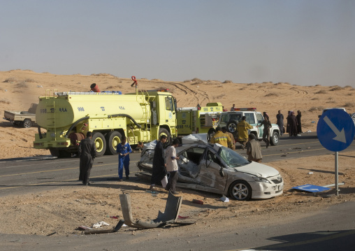 Car accident on a road in the sdesert, Al-Jawf Province, Sakaka, Saudi Arabia