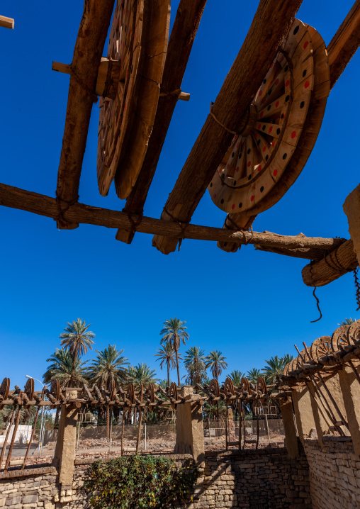 Wooden wheels in the ancient haddaj well, Tabuk province, Tayma, Saudi Arabia