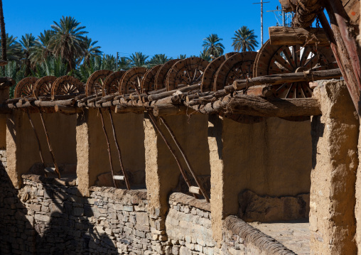 Wooden wheels in the ancient haddaj well, Tabuk province, Tayma, Saudi Arabia