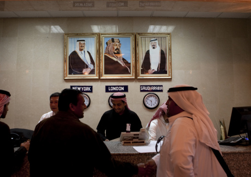 Hotel reception with the rulers portraits, Mecca province, Jeddah, Saudi Arabia