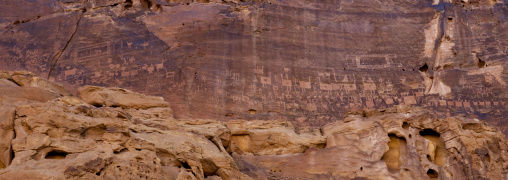 Petroglyphs rock art depicting ostriches, Al Madinah Province, Alula, Saudi Arabia