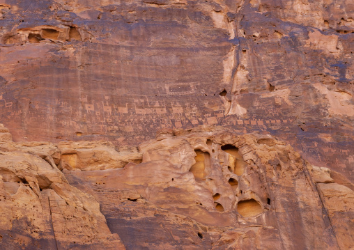 Petroglyphs in the mountain depicting ostriches, Al Madinah Province, Al-Ula, Saudi Arabia