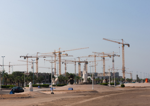 Cranes in the city center, Hijaz Tihamah region, Jeddah, Saudi Arabia