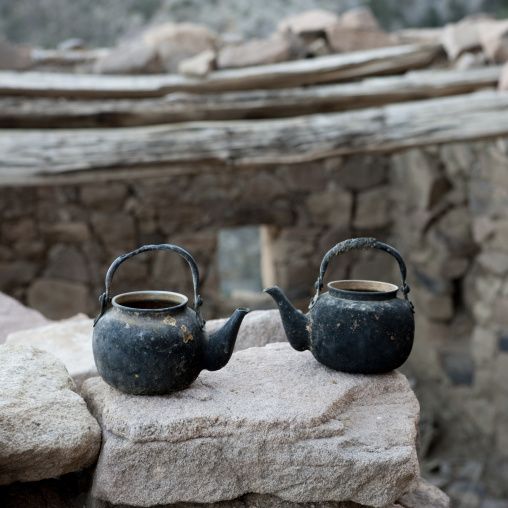 Coffe pots in an old house, Asir province, Sarat Abidah, Saudi Arabia