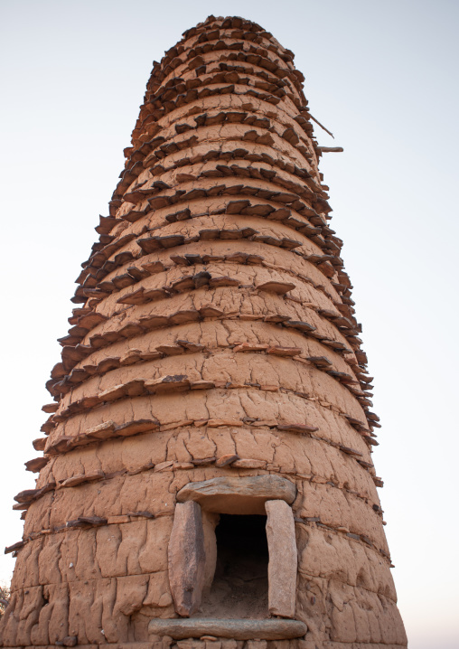 Traditional clay and silt watchtower used as a granary, Asir Province, Aseer, Saudi Arabia