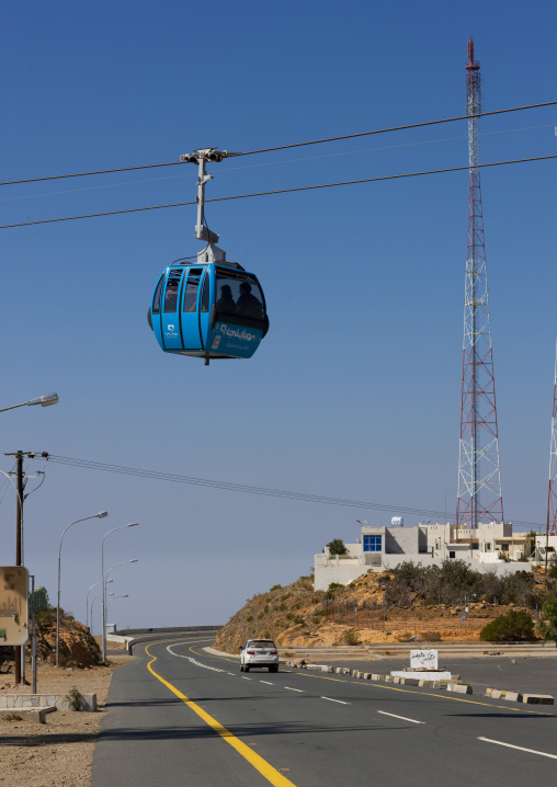 Cable car over the road, Rijal Almaa Province, Rijal Alma, Saudi Arabia