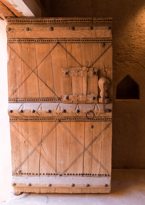 Old wooden door in musmak fort, Riyadh Province, Riyadh, Saudi Arabia