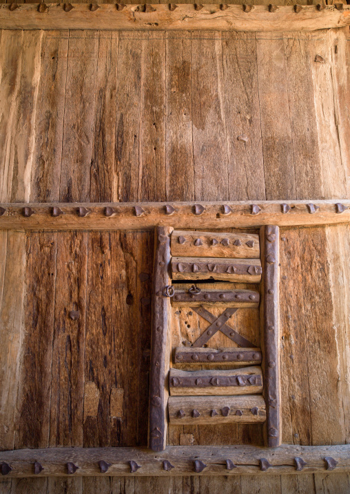Old wooden door in musmak fort, Riyadh Province, Riyadh, Saudi Arabia
